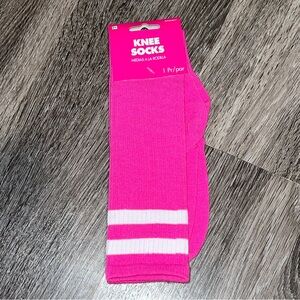NWT Pink Knee Socks with White Stripes from Party City